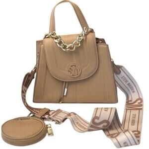 Steve Madden Beige Satchel Handbag, Gold Chain, Crossbody Strap and Coin Purse
